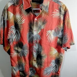 Tori Richard Honolulu Silk Blend Hawaiian Shirt Large Coral Palm Tropical Button